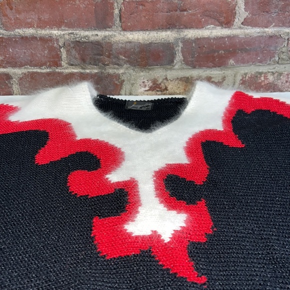 Vintage Jacqueline Acrylic Knit Red country western flame Sweater White Angora - Picture 4 of 7